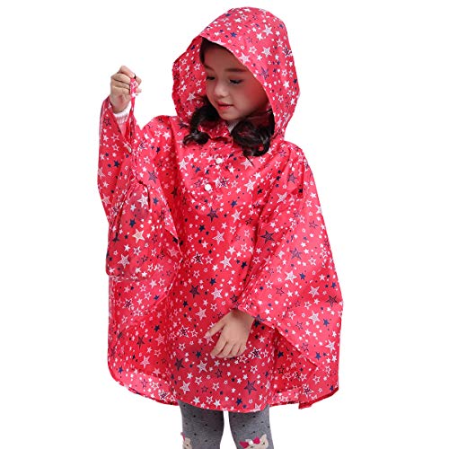 Spmor Kids Rain Poncho Hooded Jacket Rain Coat Pink Star S(Fits Height 31.4''-39.3'') #TOP3