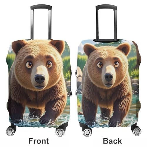 Bear Crossing The River Cartoon Luggage Cover, Elastic Luggage Protector Fits 19-32in Suitcases, Washable & Anti-Scratch Suitcase Cover for Men Women S3