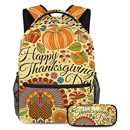 Sac à dos Happy Thanksgiving Day le cadeau idéal avec sa trousse assortie pour la rentrée