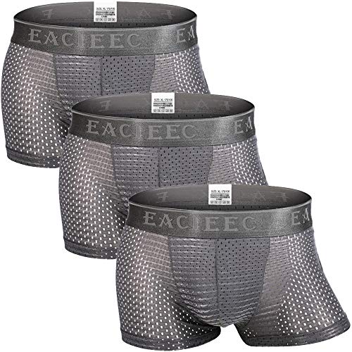Zueauns Bóxer para Hombre, Malla Transpirable Ropa Interior de Seda de Hielo,Súper Suave Calzoncillos Cover