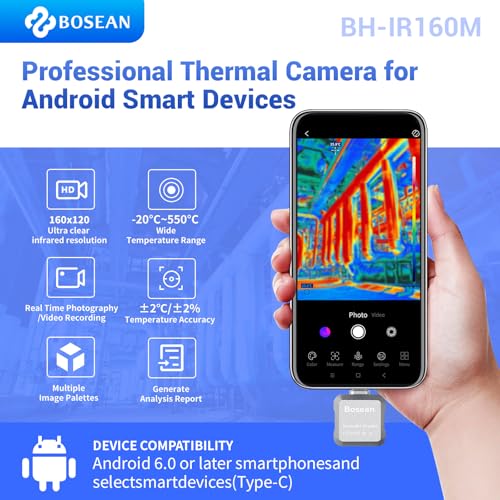 Thermal Camera for Android Smartphones with Type-C Port, 256 x 192 IR High Resolution, Portable Thermal Imager, Infrared Test Report, -4°F~1022°F Temp Range (IR256)
