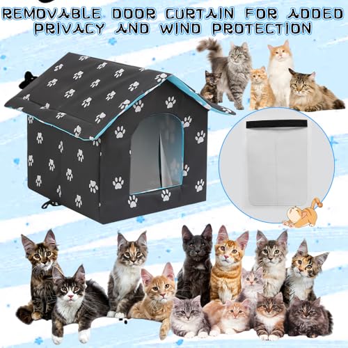 Katzenhaus Outdoor, Katzenhaus Outdoor Winterfest Wasserdicht, Katzenhütte Outdoor Indoor mit Abnehmbarem Kissen für Kleine Hund Katze Streuner Haustiere (L, Schwarz)