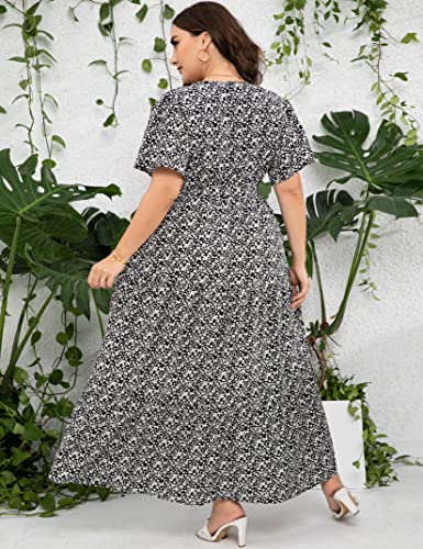 Image of ShopWonder Womens Plus Size V Neck Wrap Maxi Dress High Waist Ruffle Summer Casual Dress with Belt