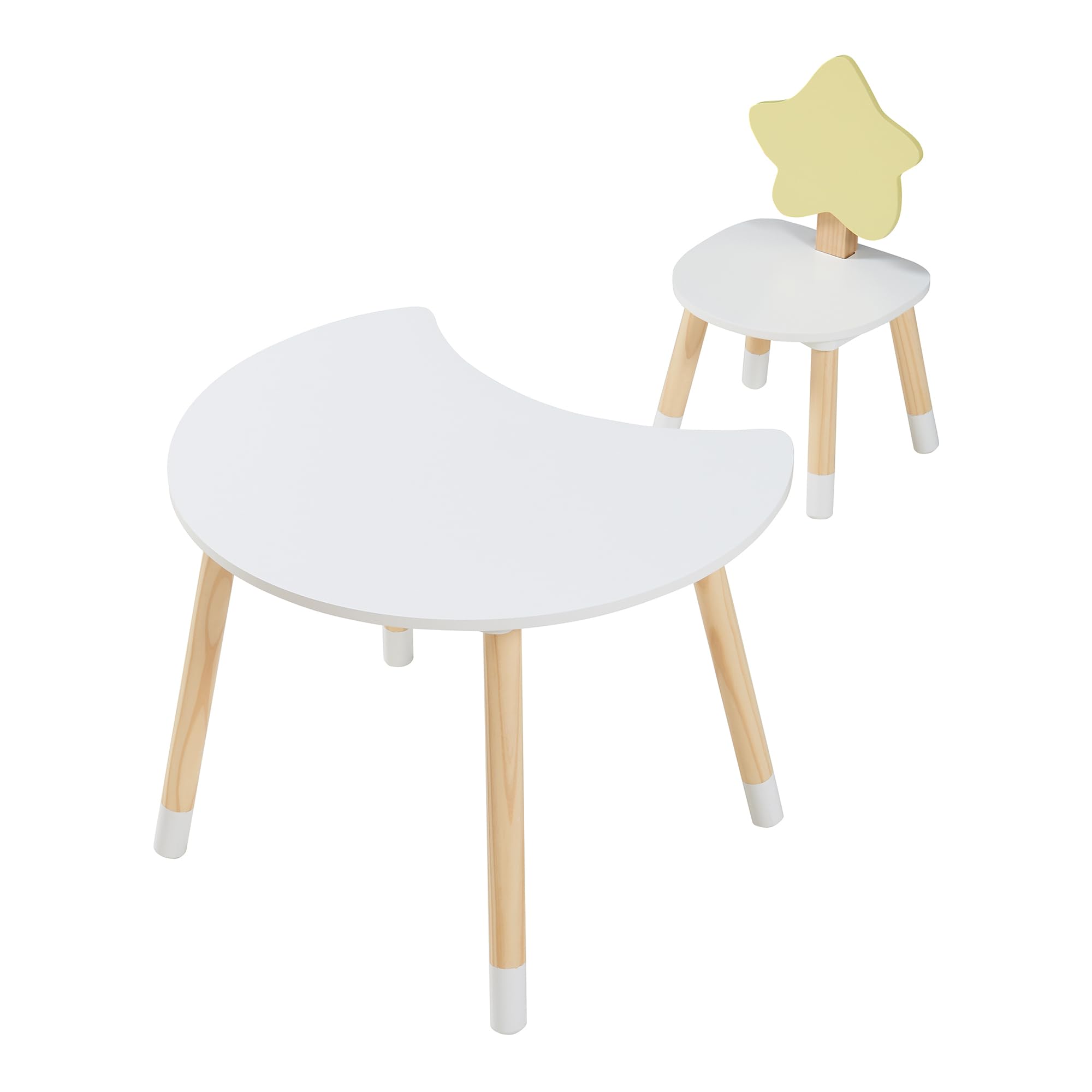 [en.casa] Kinderschreibtisch Set mit Stuhl Lallega Kindertisch Mond- und Stern-Design Schreibtischstuhl mit Rückenlehne Kinderspieltisch Maltisch für Kinder Weiß