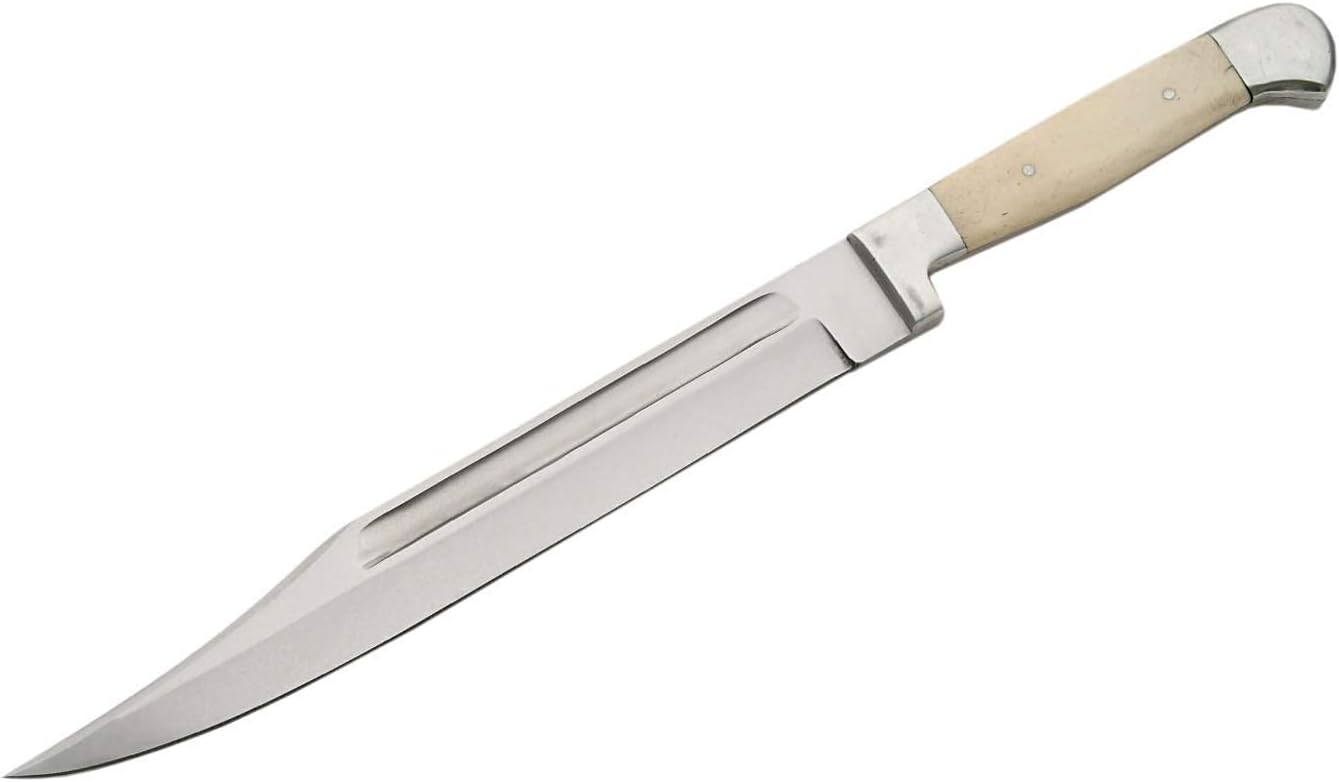 SZCO Full Tang Bowie Knife 15.5-Inch - Hunting Knife with Carbon Steel Blade, Bone Handle and Leather Sheath - Skinning knife for for Hiking, Camping & Hunting