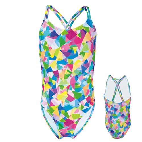 Traje de Baño Una Pieza Niña,Bañador de Una Pieza para Niñas,Bañador Natacion Niña,Motivos Triángulos,Verano Natación Trajes 8 Años/122-128cm