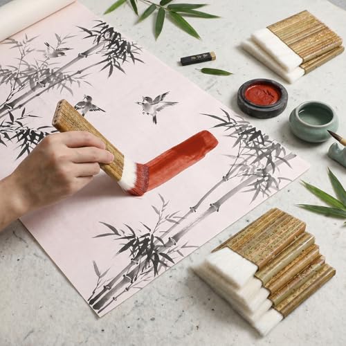 Set de 10 pinceles anchos para pintura AojSup, 5 tamaños, mangos de bambú, ideales para acuarela, cerámica, porcelana, acrílico y óleo miniatura 6