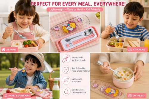 Image of Kids Cutlery Set with Box | Stainless Steel Spoon /Fork /Chopsticks | BPA-Free Food Grade Portable Lunch Utensils for School, Travel, Picnic & Camping