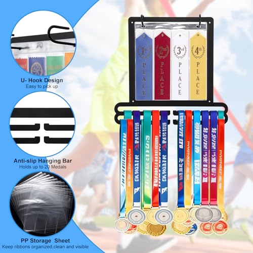 JuxYes Swimming Gymnastics Medals Holder Medal Hanger Display Shelf with Ribbon Organizer, Race Award Hanger Rack, Black by JuxYes - Image 5