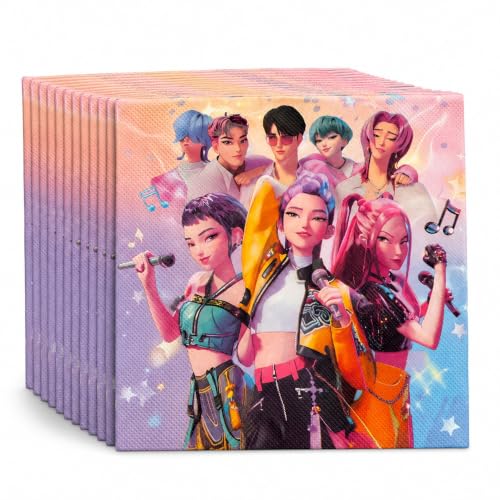 Image of Wanna Party Korean Pop Inspired Paper Napkins for Birthday Party - Pack of 20 | Colourful Printed Tissues for Kids' Party Table, Cake Serving, Snacks & Themed Celebration Decor