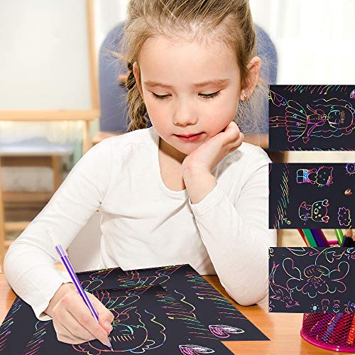 Daikoye Christmas Crafts 50 Pcs Rainbow Magic Scratch Paper For Kids Black Scratch Off Art Crafts Notes Boards Sheet For Birthday Party Game Activities Gift Easter Party Game #TOP6