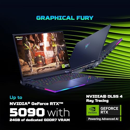 Image of acer Predator Helios 16 AI, Intel Core Ultra 9 Processor,RTX 5090-24 GB GDDR7,32 GB /1 TB, WQXGA OLED, 16.0 inch /40.64 cm, 240Hz, Win 11 Home, Abyssal Black, 2.65 kg, PH16-73, RGB KB, Gaming Laptop