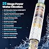 YEAUPE PRO Soffione Doccia con Filtro a 25 Fasi, Soffione Doccia ad Alta Pressione Ø 115mm con 6 Getti Regolabili, Doccia Anticalcare con 2 Filtri di Ricambio, Purificazione Acqua, Cromato Universale