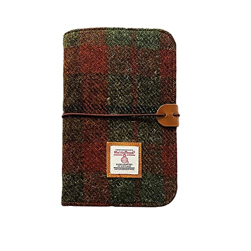 Harris Tweed システム手帳 ハリスツイード製 a6 ルーズリーフ 6 穴 取り替え可能 メモ帳 日記帳 家計簿 手帳 ノート 手縫い 手作り オリジナル4色 おしゃれ用品 卒業記念品 プレゼント (オレンジxグリーン)