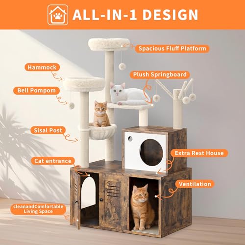 Torre moderna de madera para gatos con caja de arena oculta miniatura 3