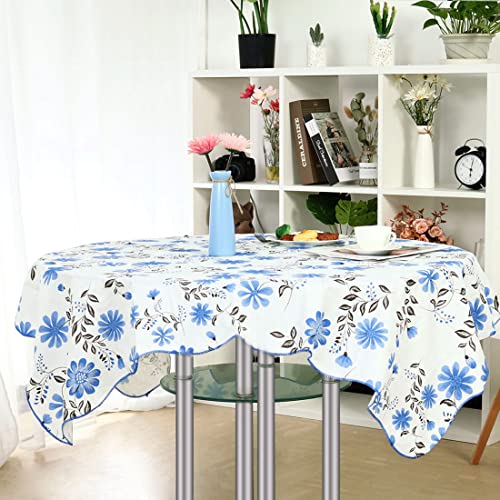 Uxcell Blue Flower Printed Square Tablecloth Cover Water/Oil 53 X 53 Inch For Wedding Party Decor #TOP1
