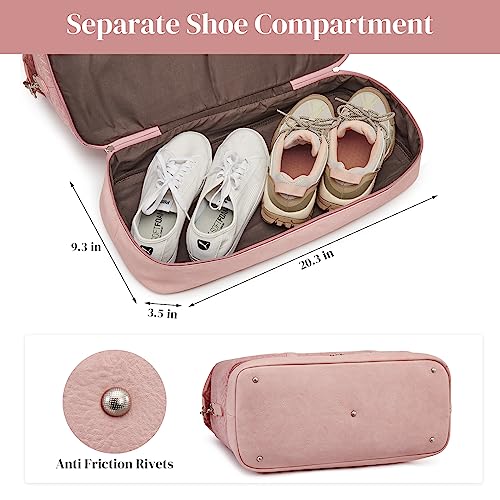 S-Zone Weekender Bag For Women Travel Duffel Bag With Shoe Compartment Carry On Overnight Bag 3Pcs Set, Pink #TOP2