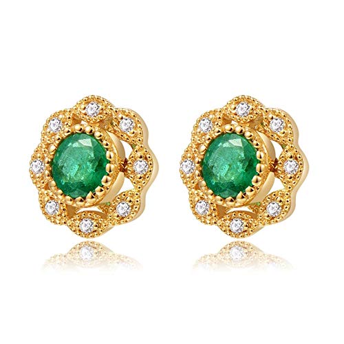 Boucles d'oreilles fleur de diamant en or 18k avec émeraude pour cadeau