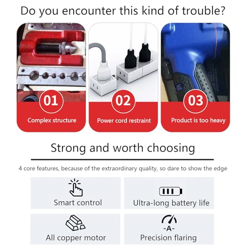 Electric Flaring Tool Kit for HVAC, 1/4" - 3/4" Copper Flaring Tool 45° Eccentric Flare, 2200 mAh Battery, 8 Dies-2 Batt