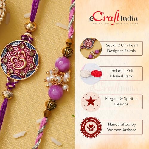 Image of eCraftIndia Floral Kundan Beads Designer Rakhis for Brother and Bhabhi | Bhaiya Bhabhi Rakhi