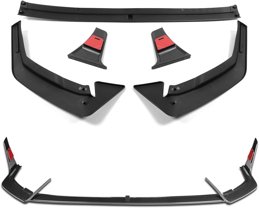 Stay-Tuned, 5PCS ABS Plastic STP-Style Front Bumper Lip Spoiler Splitter Body Kit, Compatible with 2024 2025 2026 Hyundai Elantra N Or N-Line Bumper Only, Exterior Accessory (Carbon Painted)