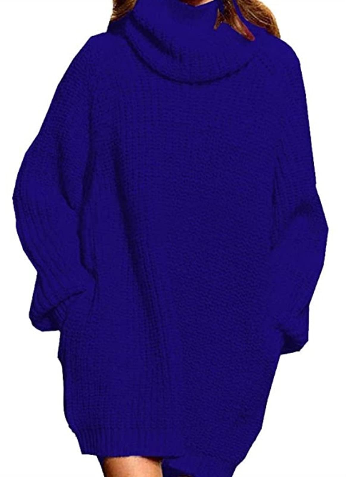 Pulls pour Femmes Robes de col Rouleau Libres for Femmes surdimensionnées à Manches Longues à Manches Longues Robe chandeuse midi Tricot Col Rond Chandails (Color : Blue, Size : L)