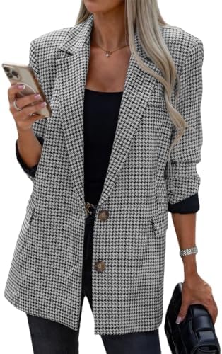 ebossy Women's Casual Oversized Blazer Suit Notch Lapel Button Pl...