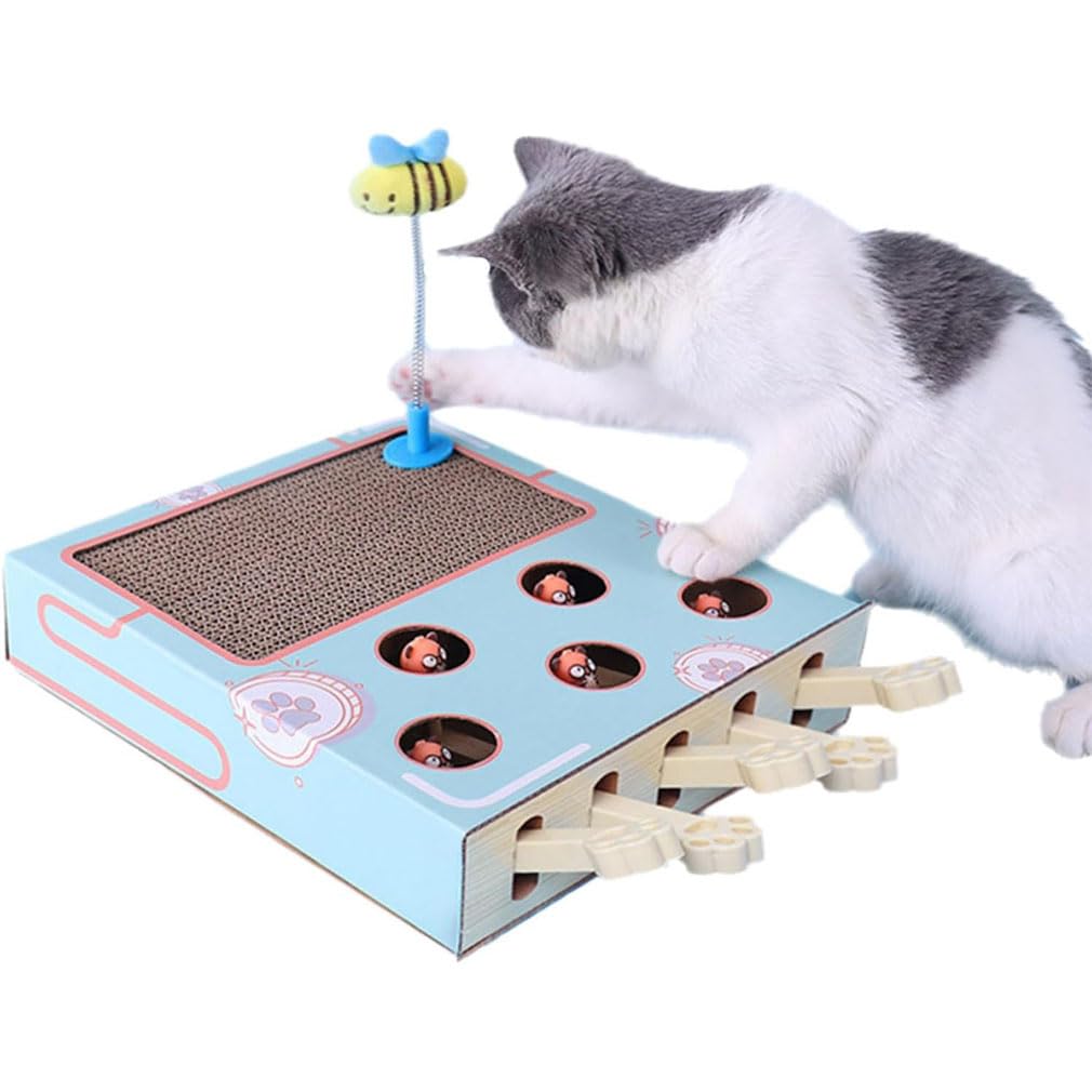 Whack Attack Cat Toy,2025 New Wooden Whack-a-Mole Cat Toy,Cats Scratcher,Cats Scratching Board With Whacks A Moles Game And Funny Stick,Miaofairy Whack-a-Mole 3-in-1 Kitten Scratcher Toys For Kittens