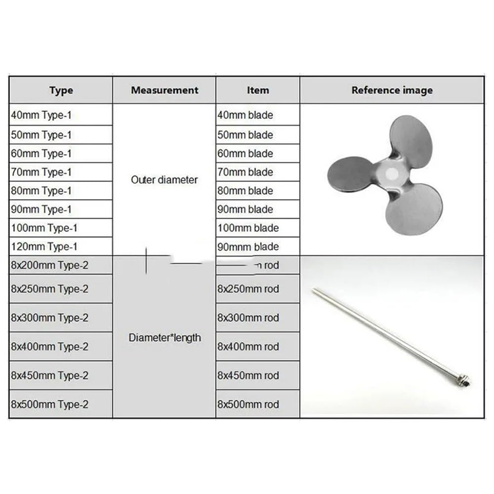 Bęben do wiosła maszynowego, mieszadło górne laboratoryjne 304 stal nierdzewna, 3-ostrzowe, 40-120 mm i pręt dyspersyjny 8x200-500, 2-pak (8 x 450 mm typ 2)