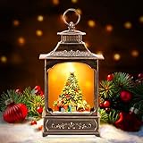 Weihnachts-Schneekugeln Laterne Musical, 6H Timer Zylinder Glitzer Schneekugel, Bronze Schneekugeln Weihnachten mit Spieluhr inklusive 8 Liedern, Weihnachts-Schneekugel mit Weihnachtsbaum innen