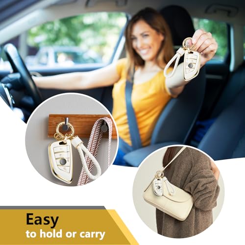 Image of for BMW Key Fob Cover with Metal Braided Rope Keychain for BMW Accessories, Upgraded Blade Shape Soft Key Case for 1 /3 /5 Series X1 /2 /3 / /5 GT3 /5 /6 Key (Gold Edge B)