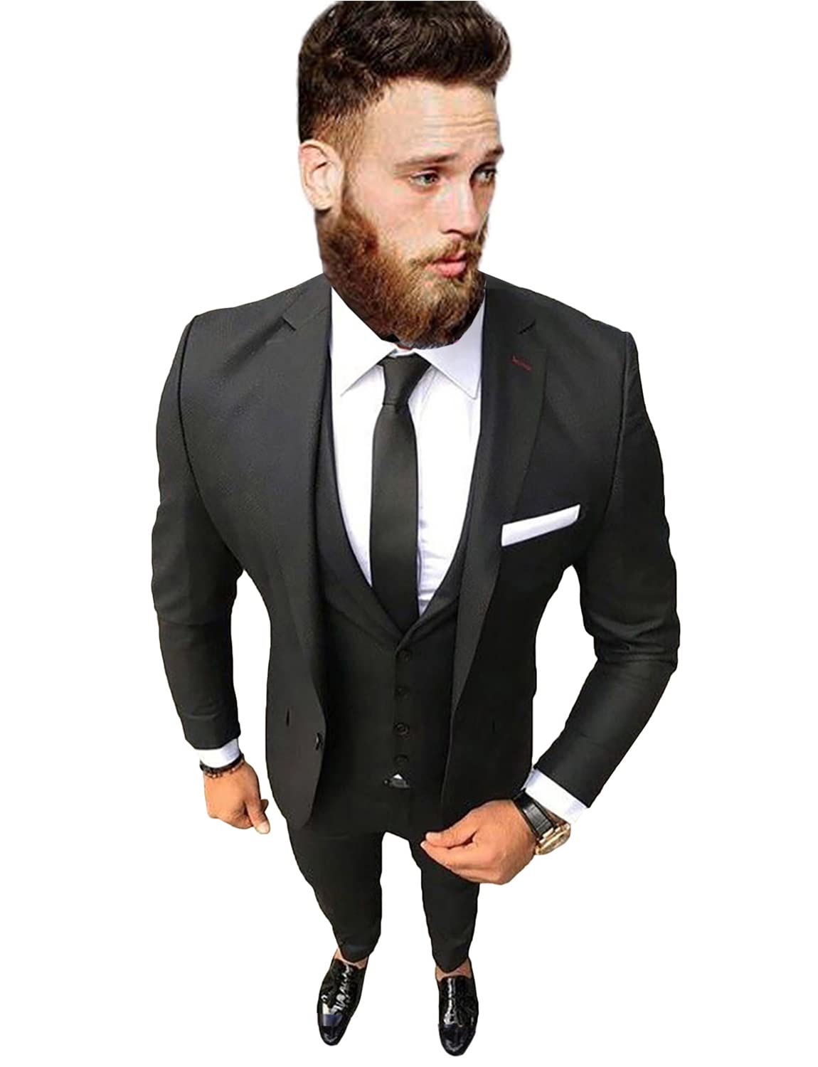 Uomo 3-Pezzo del Vestito Un Pulsante Giacca Monopetto Gilet Pantaloni Prom Business