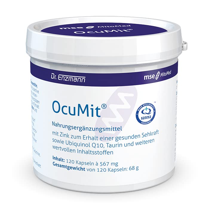 OcuMit®, 120 Kapseln, Nährstoffbedarf für die Sehkraft, Taurin, Ubiquinol Coenzym Q10, alpha-Liponsäure, Vitamin B3, Lutein, Zeaxanthin, etc. - hohe Bioverfügbarkeit, vegan, mse, Dr. Enzmann…