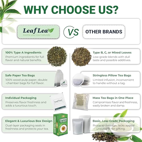 Image of LeafLea Green Tea Bags, Pure Single-Ingredient Green Tea Leaves, 40 Count