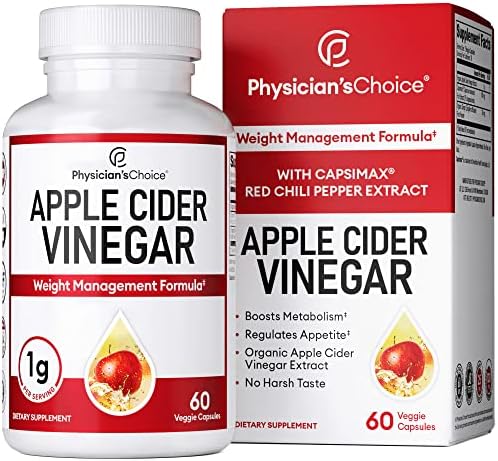 Organic Apple Cider Vinegar Capsules - Weight Loss Support (W/ Patented Capsimax ), Weight Management for Women & Men, Promotes Appetite Management, Metabolism Support, 60 Apple Cider Vinegar Pills
