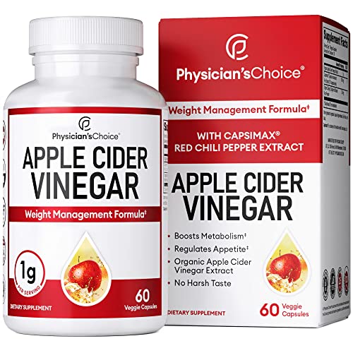 Organic Apple Cider Vinegar Capsules - Weight Loss Support (W/ Patented Capsimax ), Weight Management For Women & Men, Promotes Appetite Management, Metabolism Support, 60 Apple Cider Vinegar Pills #TOP3