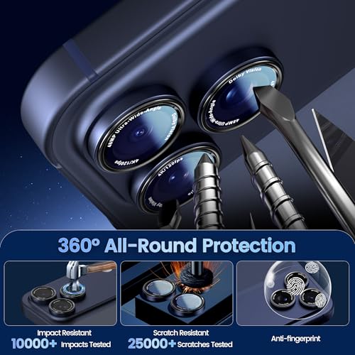 Image of CACOE Camera Protective Case for iPhone 17 Pro Max /17 Pro /16 Pro Max /16 Pro /15 Pro Max /15 Pro /14 Pro Max /14 Pro, [Scratch-Resistant] [Drop-Proof] [Strong Adhesive] (Blue)