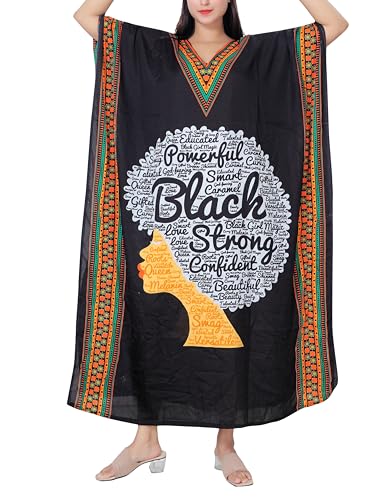 KARACHIC BY NF Women Kaftan Dress African Print Caftan Maxi Dresses For Casual wear, Lounge, Shopping, Cover Up With Headwrap (as1, alpha, one_size, plus, regular, Black Strong)