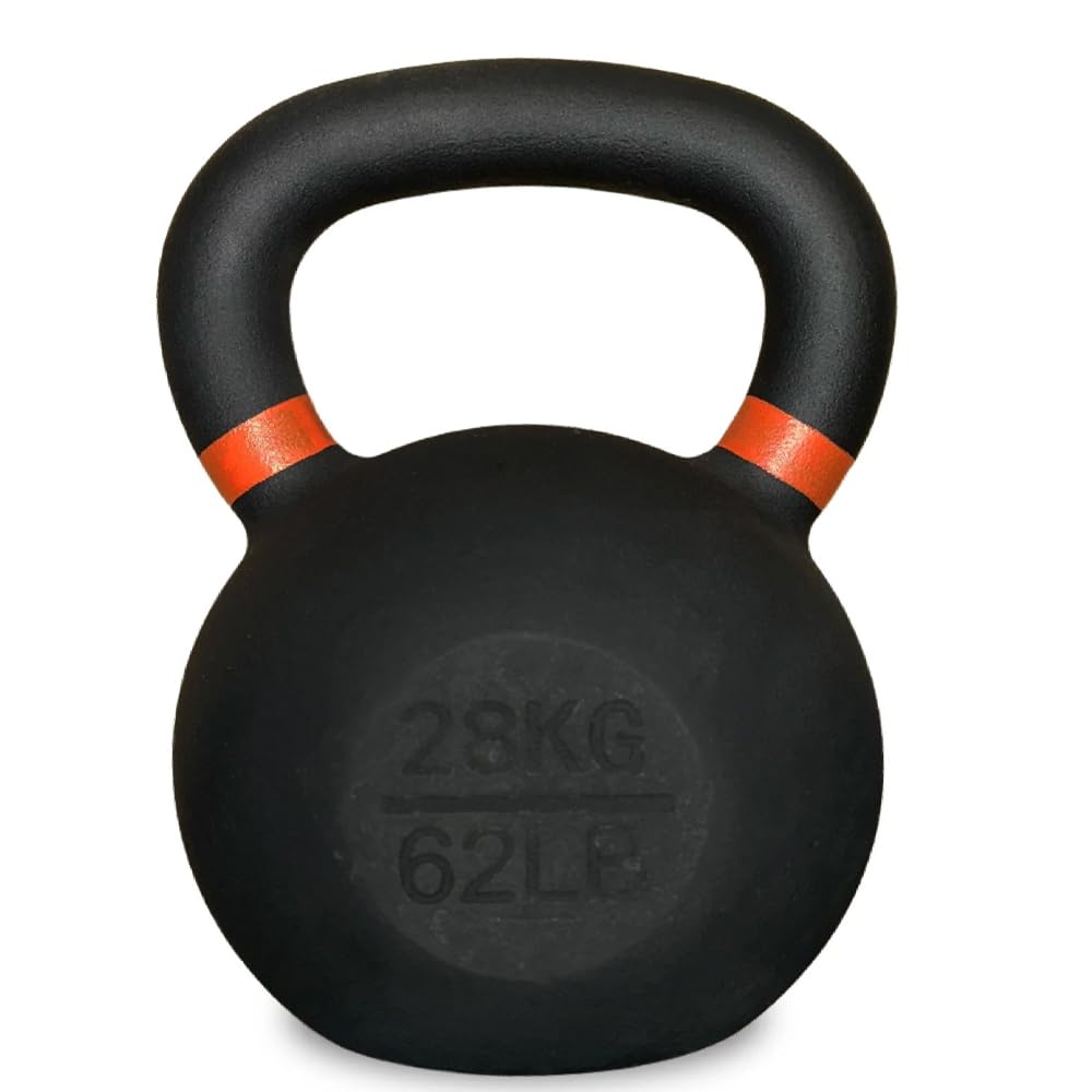 Cast Iron Kettlebell for Home Gym Strength Training, Wide Grip Handle, Flat Base, Anti-Rust Finish, Single or Set, 2kg to 40kg (28kg-Single)