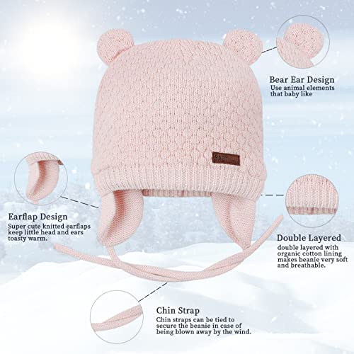 Bamery Baby Crochet Hat Infant Cute Bear Ear Beanie Toddler Boys Girls Earflap Hats For Fall Winter Warm Cap (Bear Pink, 0-6M) #TOP2