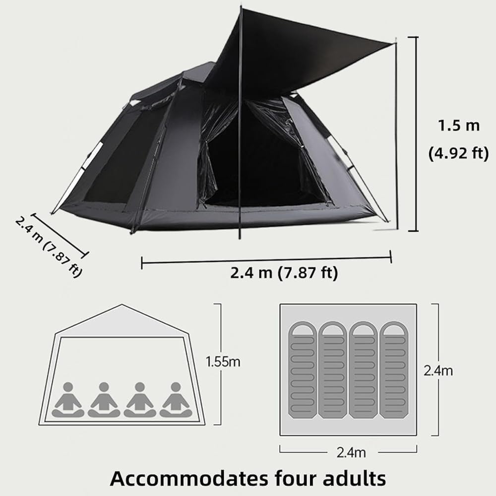Tenda per 4 persone con cuscinetto a prova di umidità, 5000 mm, impermeabile, di alta qualità, robusta tenda oscurante per campeggio, escursionismo, picnic, giardino