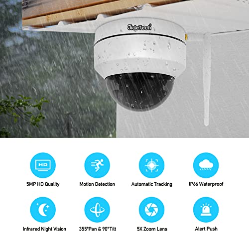 Yoluke 5Mp Ptz Wifi Camera Outdoor,5X Optical Zoom Security Outdoor Dome Camera With Ceiling Auto Track/Two Way Audio/Night Vision/128G Sd Card Slot/Human Detection/Ip66 Waterproof #TOP5