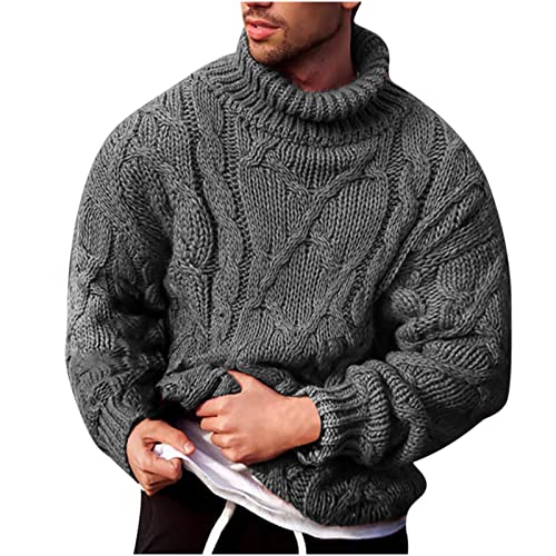 Mens Sweaters Turtleneck Cable Knitted Pullover Long Sleeve Slim Fit Chunky Casual Fall Winter Warm Cardigans Tops