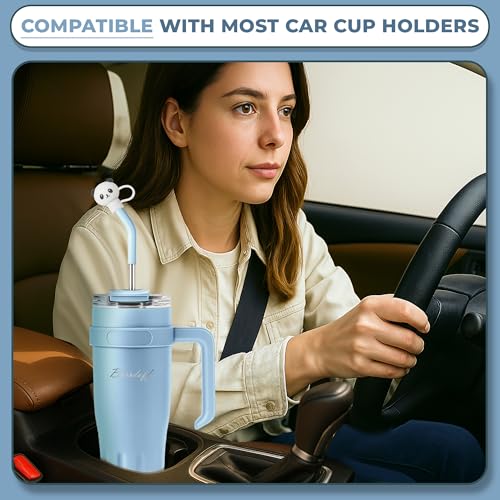 Image of Insulated Tumbler with Straw Lid and Handle (1200 ML) Double Wall Sipper Water Bottle for Adults, Tumbler Bottle with Straw (Arctic Blue, 1200 ML, with Panda Straw Coverr)