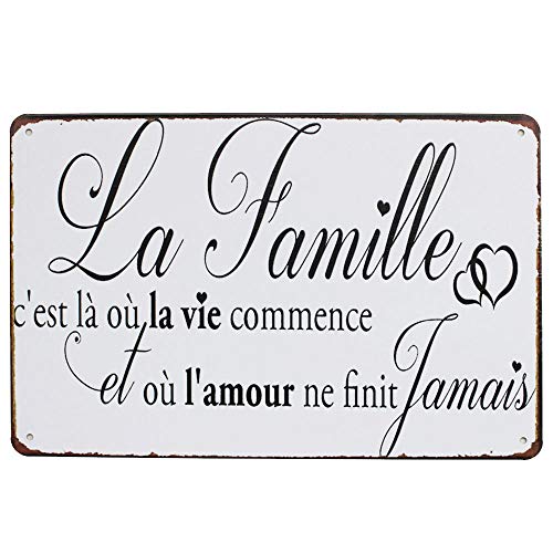 La Famille C'est Là Où La Vie Commence, Pancarte En Métal Panneau Poster Plaque Métallique Slogan Art Décor Vintage Pr Maison Café Pub