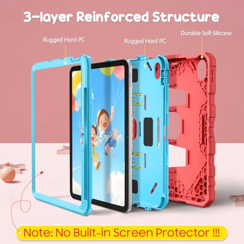 Image of Fintie Kids Friendly Case for iPad (A16) 11th Generation 11 Inch (2025), iPad 10th Generation 10.9 Inch (2022), Fully-Body Rugged Heavy Duty Shockproof Protective Case with Kickstand, Pink /Yellow