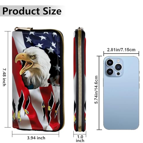 Image of Women's Wallets,Credit Card Holder Money Leather Long Wallet with Wristlet,Large Capacity with Zip-Around Phone Purse for Women Ladies Girls,USA Flag Eagle