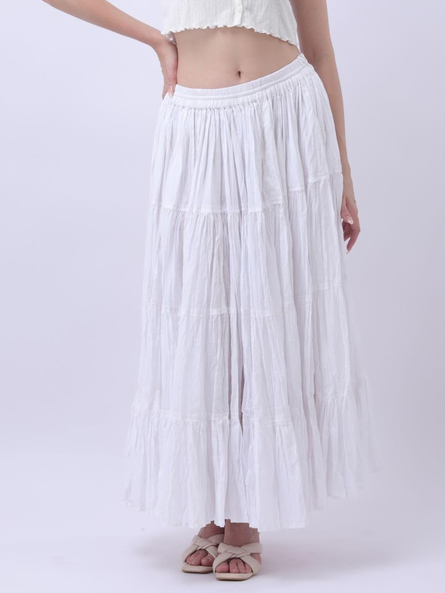 25 Yard Cotton Tiered Long Maxi Skirt for Women’s | Plus Size Full Circle Style Skirt with Maxi Flare Long Skirt