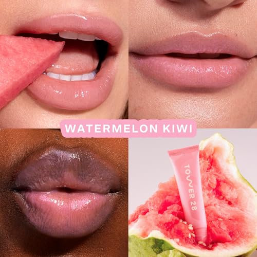 Image of Tower 28 LipSoftie Tinted Lip Balm Treatment - Hydrating Glossy Balm + Overnight Lip Mask with Jojoba Oil + Shea Butter - Sweet, Cushiony Formula for Smooth, Soft Lips - Watermelon Kiwi (0.38 oz)