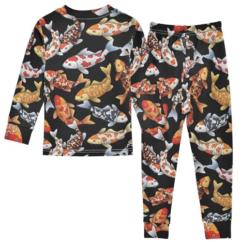 Pajama Sets Long Sleeve Koi Fish on Black Soft Comfy Sleepwear 2 Piece PJS 3-8T3